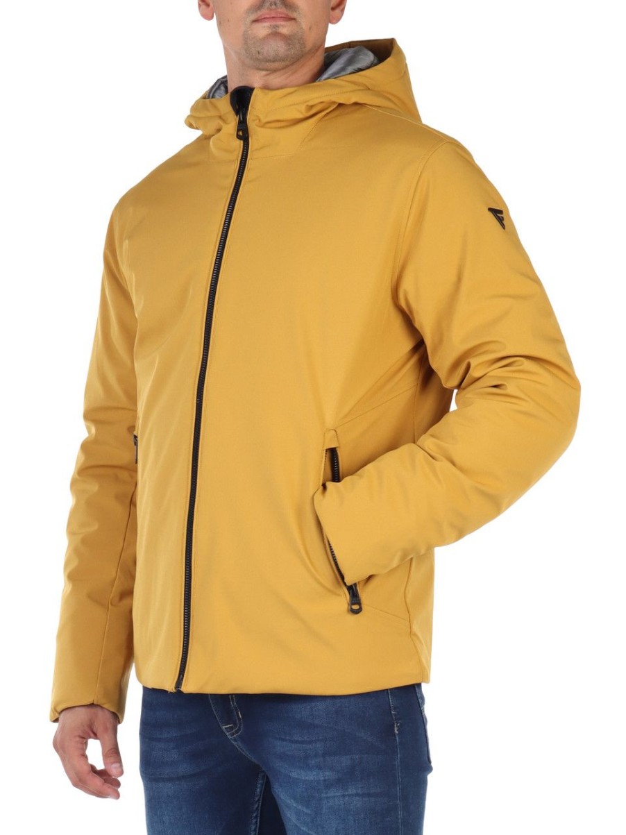 Uomo FRED MELLO | Giubbotto Imbottito Con Cappuccio In Tessuto Stretch Giallo Scuro