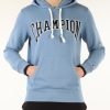 Uomo CHAMPION | Felpa In Misto Cotone Con Cappuccio E Scritta Logo Blu Chiaro