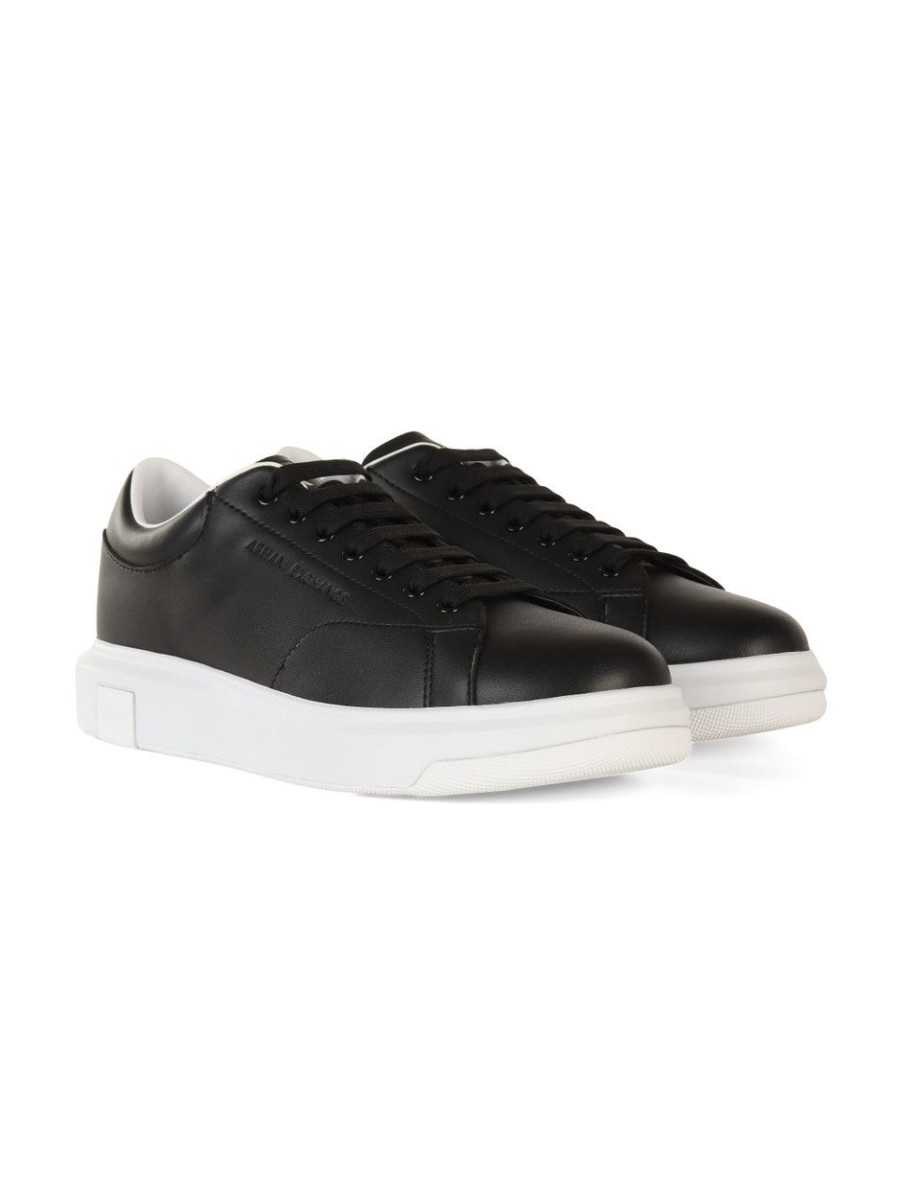 Uomo ARMANI EXCHANGE | Sneakers In Pelle Con Logo Impresso Nero