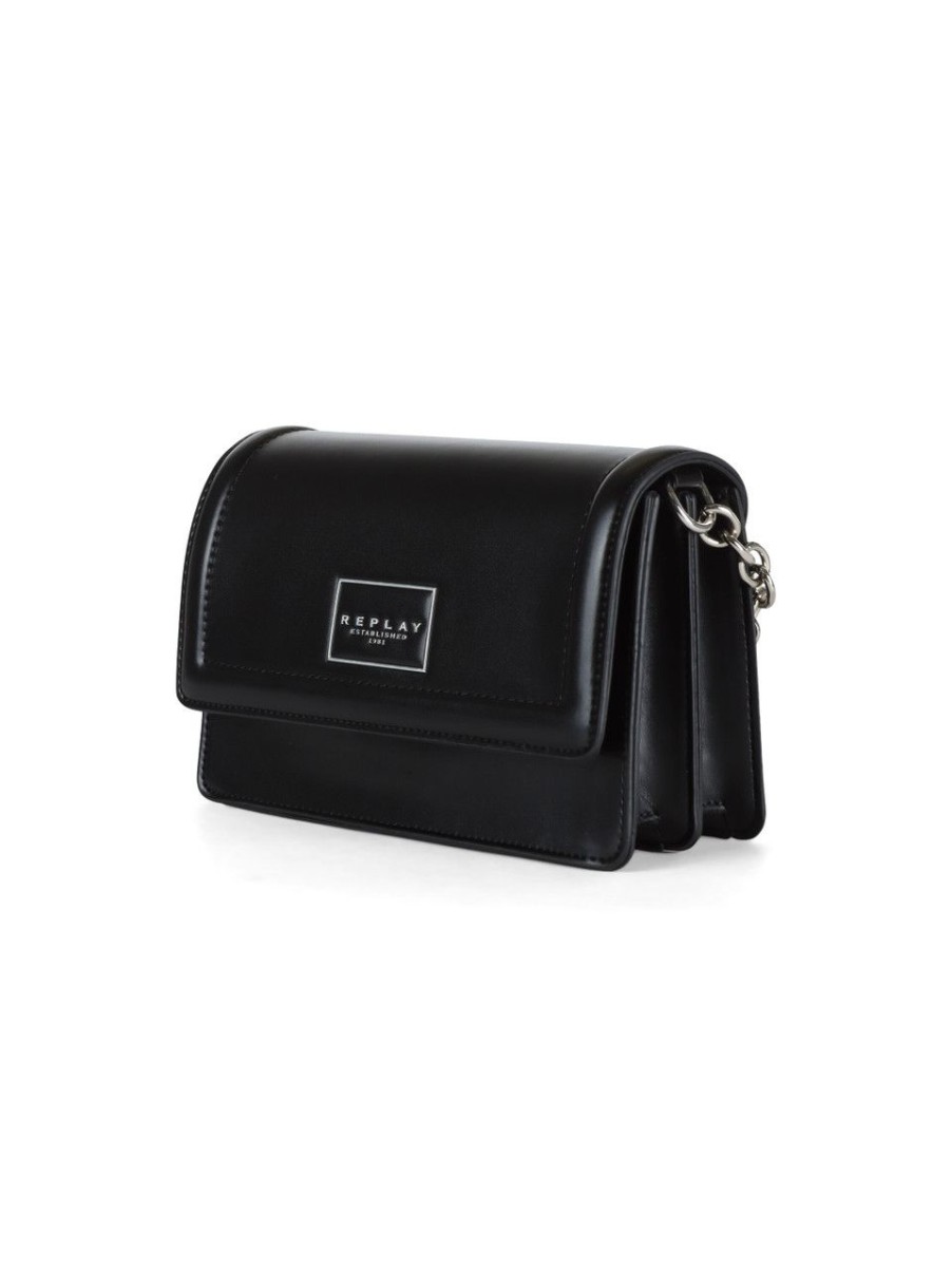 Donna REPLAY | Borsa A Mano In Ecopelle Con Stampa Logo Frontale Nero