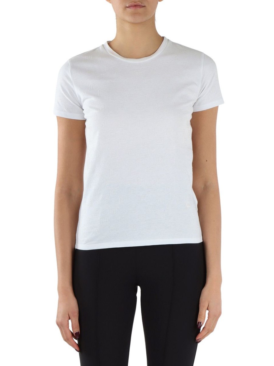 Donna ELISABETTA FRANCHI | T-Shirt In Cotone Con Logo In Strass Bianco