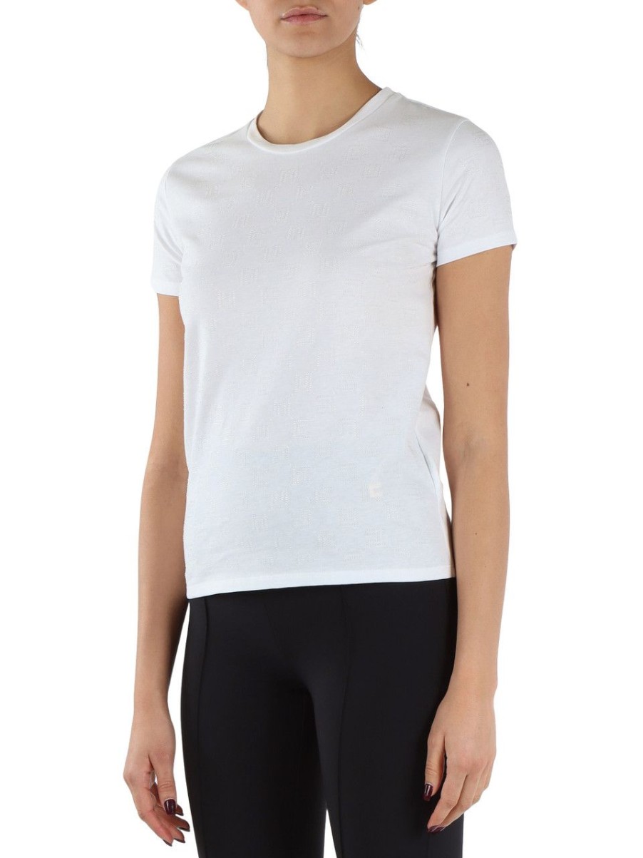 Donna ELISABETTA FRANCHI | T-Shirt In Cotone Con Logo In Strass Bianco