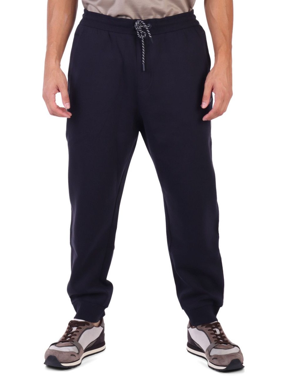 Uomo ARMANI EXCHANGE | Pantalone Sportivo In Misto Cotone Con Ricamo Logo Blu Scuro