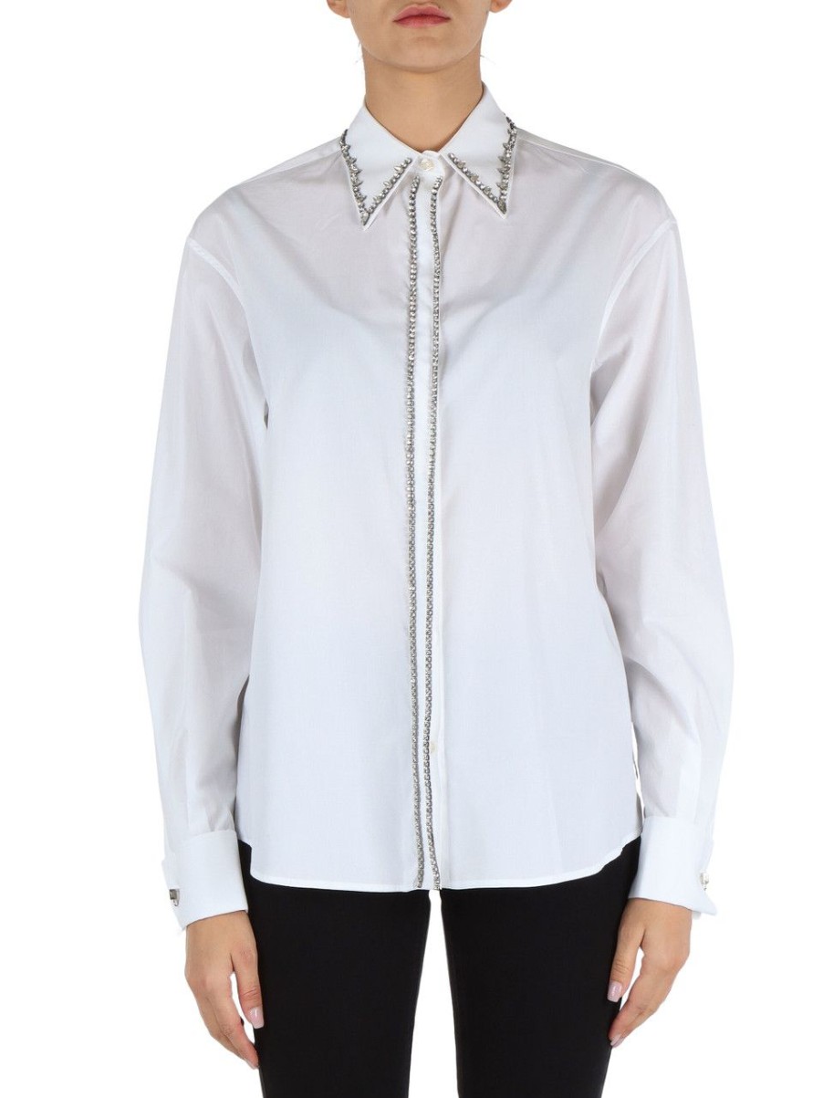 Donna RICHMOND | Camicia In Popeline Con Strass Applicati Bianco