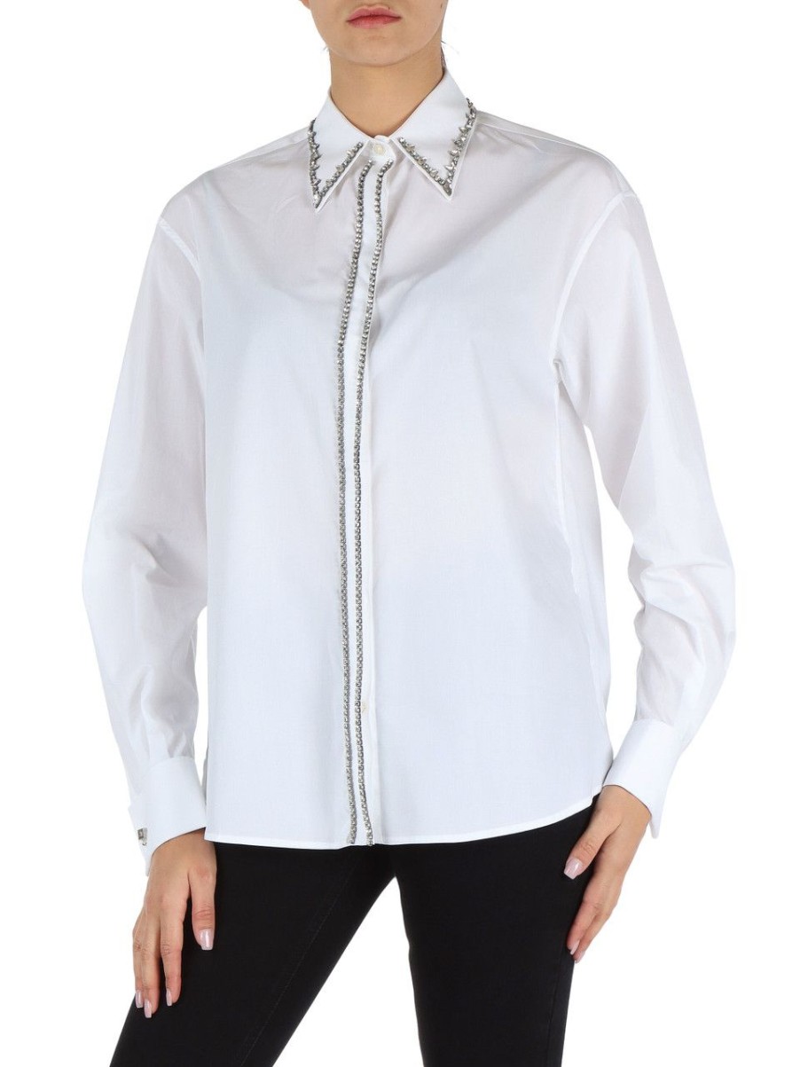 Donna RICHMOND | Camicia In Popeline Con Strass Applicati Bianco