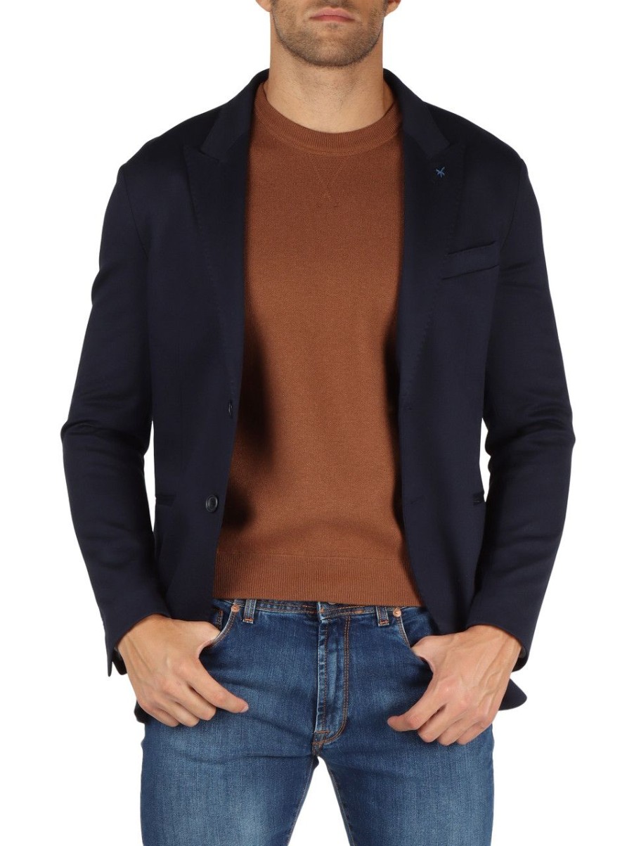 Uomo AT.P.CO | Giacca In Misto Viscosa Stretch Roger Blu Scuro