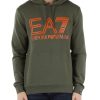 Uomo EA7 | Felpa In Cotone Garzato Con Cappuccio E Stampa Logo Verde Militare