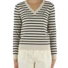 Donna TOMMY HILFIGER | Maglia Collo A V In Misto Cotone A Righe