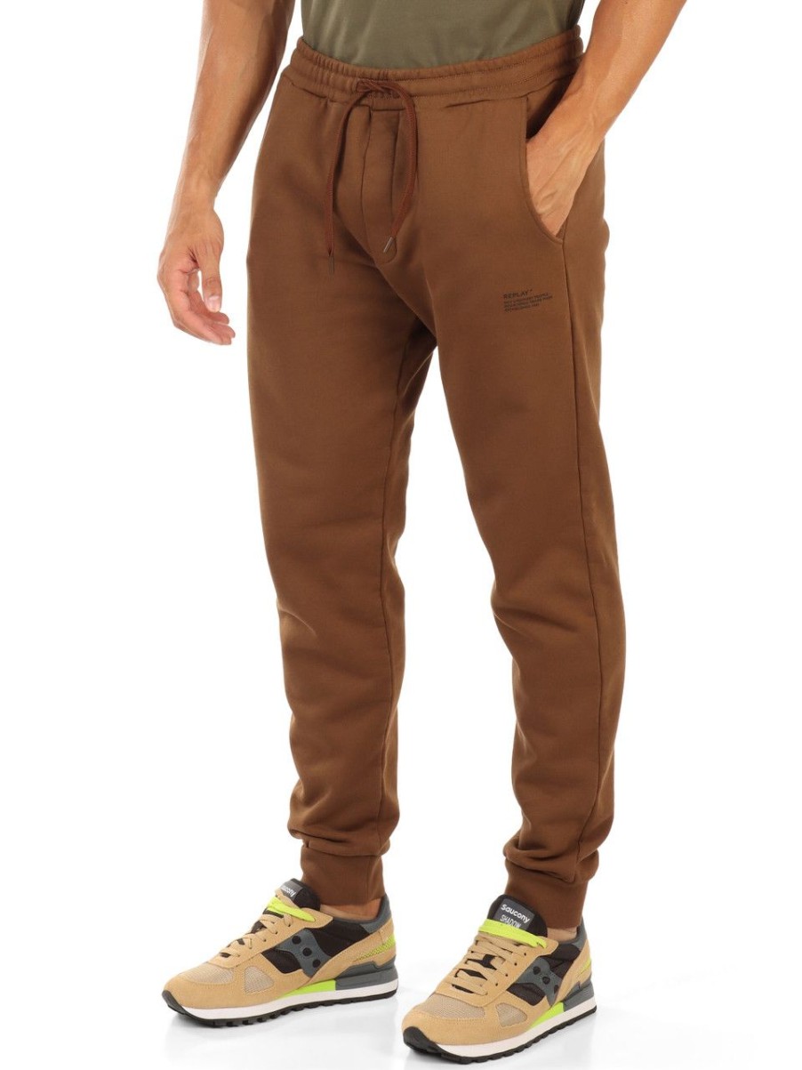 Uomo REPLAY | Pantalone Sportivo In Cotone Felpato Marrone