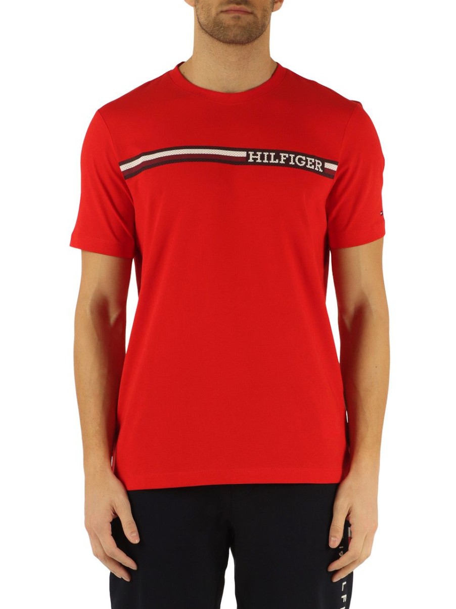 Uomo TOMMY HILFIGER | T-Shirt Regular Fit In Cotone Con Stampa Logo Frontale Rosso