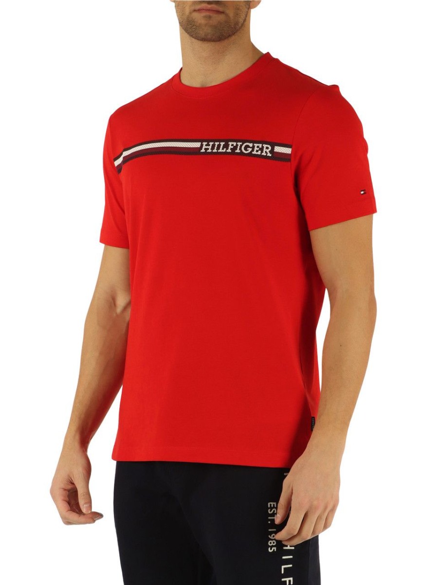 Uomo TOMMY HILFIGER | T-Shirt Regular Fit In Cotone Con Stampa Logo Frontale Rosso