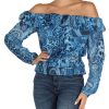 Donna GUESS | Blusa Stampa Paisley Con Spalle Scoperte Azzurro