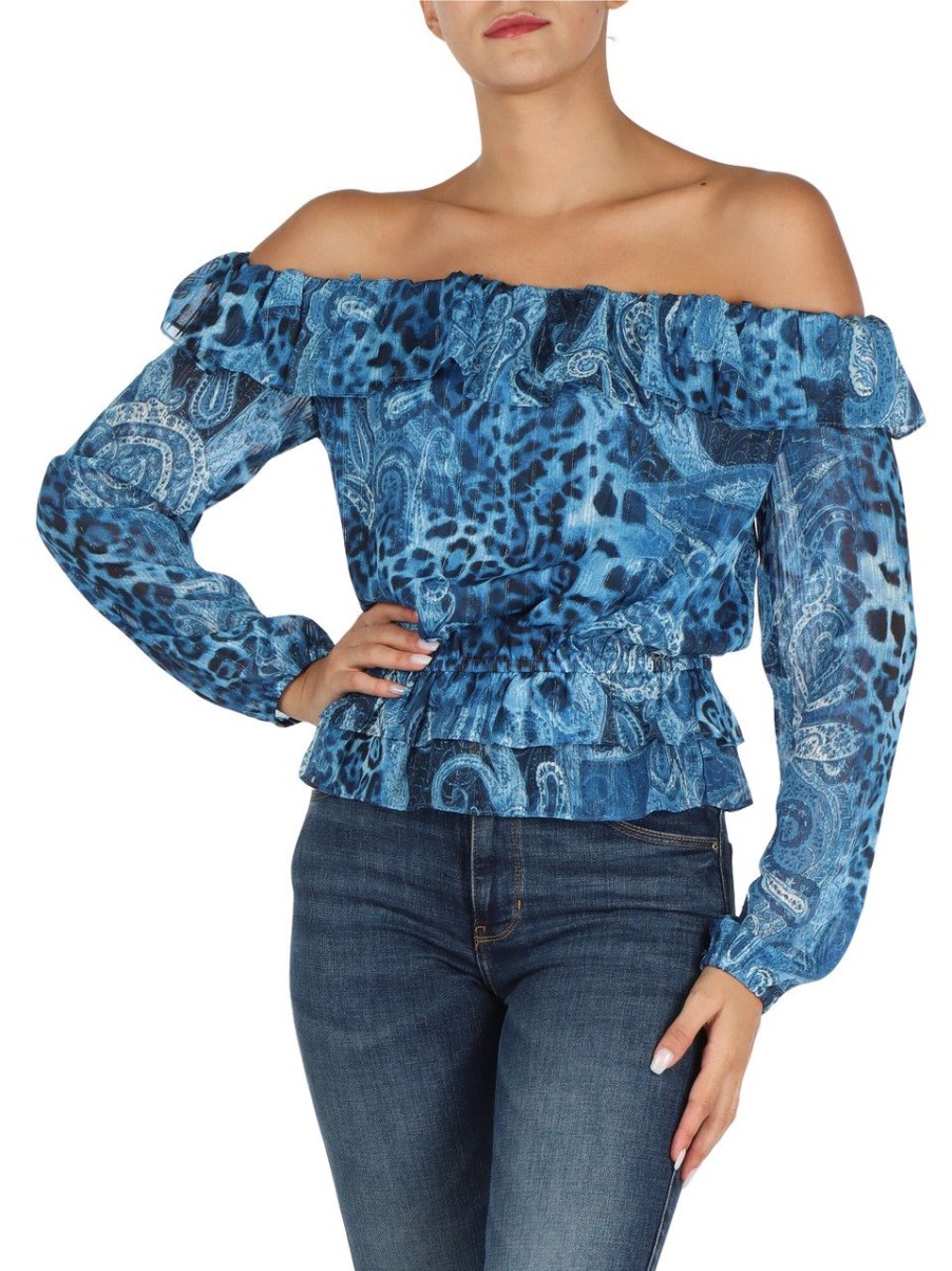 Donna GUESS | Blusa Stampa Paisley Con Spalle Scoperte Azzurro