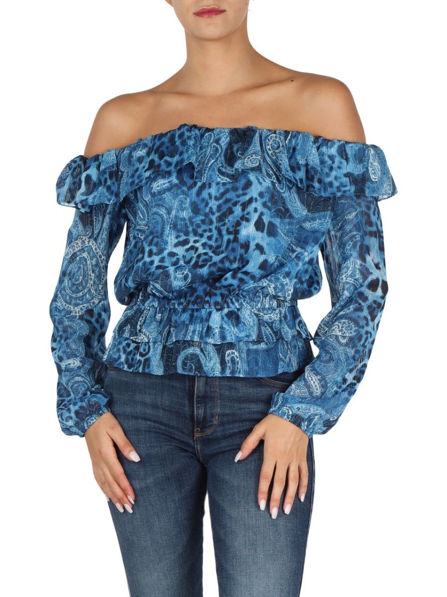 Donna GUESS | Blusa Stampa Paisley Con Spalle Scoperte Azzurro