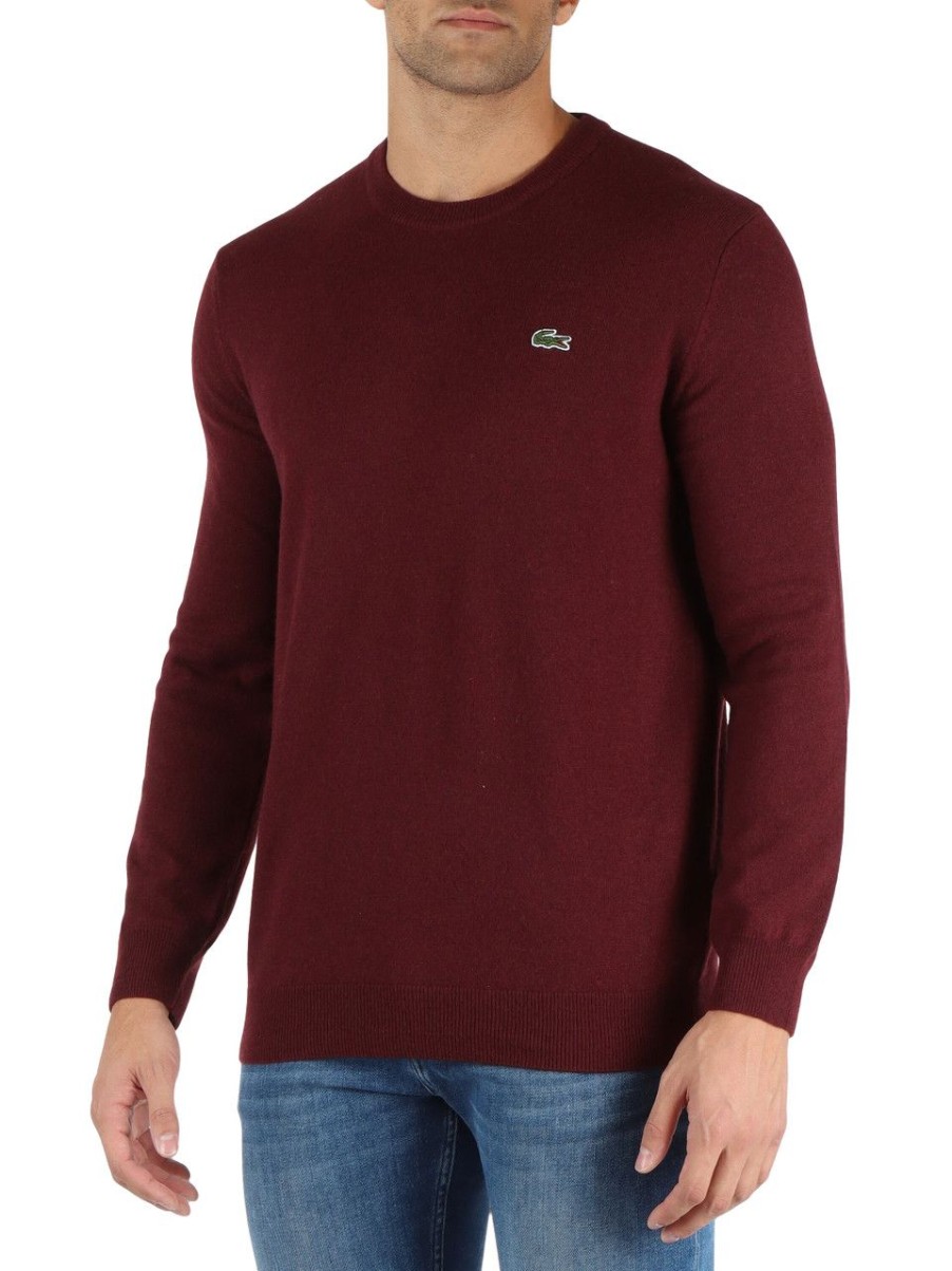 Uomo LACOSTE | Maglia Girocollo Regular Fit In Misto Lana Bordeaux