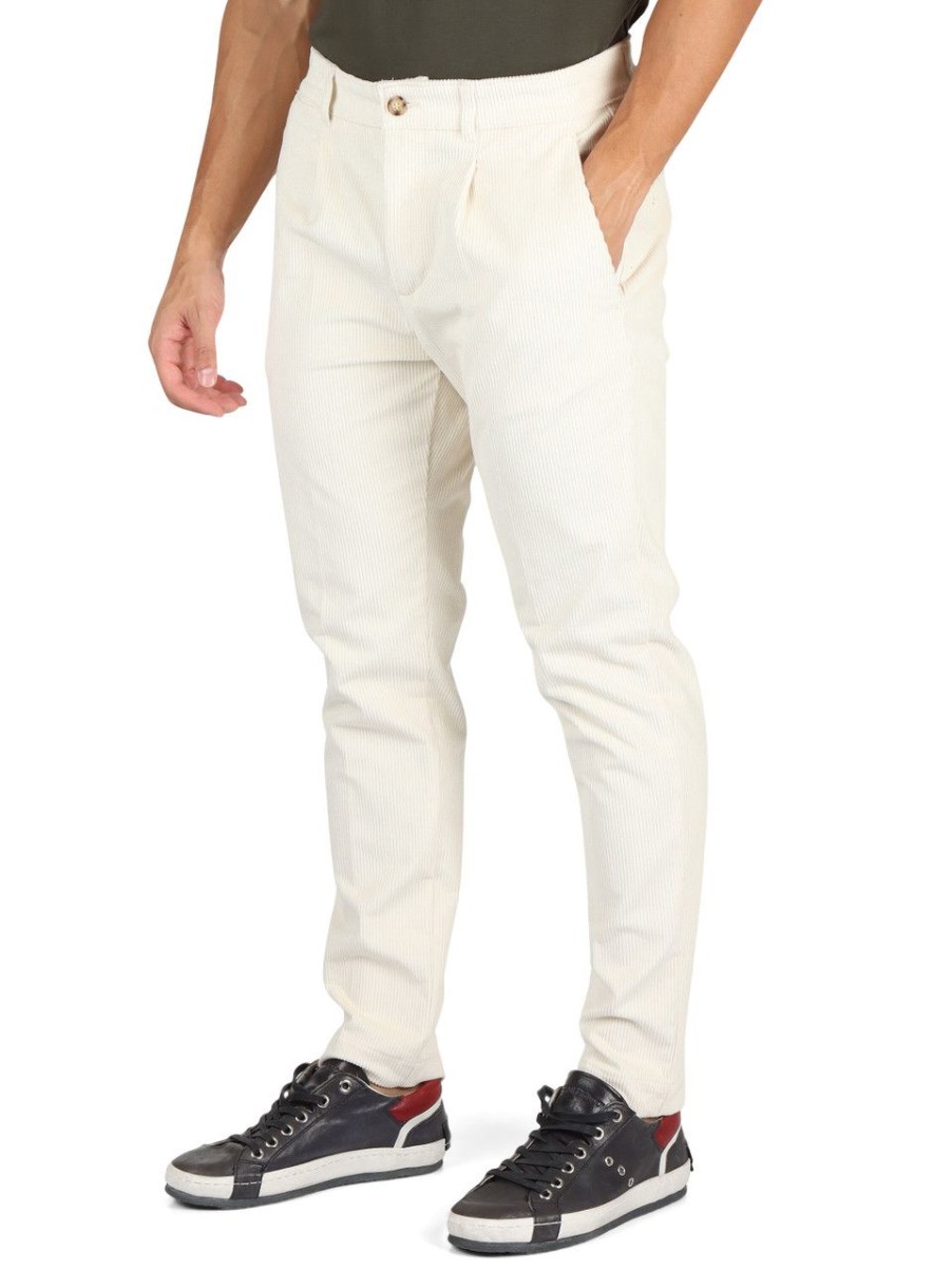 Uomo QB24 | Pantaloni In Velluto A Coste Benjo Regular Fit Panna