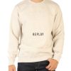 Uomo REPLAY | Felpa In Cotone Con Scritta Logo A Rilievo Beige