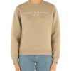 Donna TOMMY HILFIGER | Felpa Girocollo In Misto Cotone Con Scritta Logo Beige