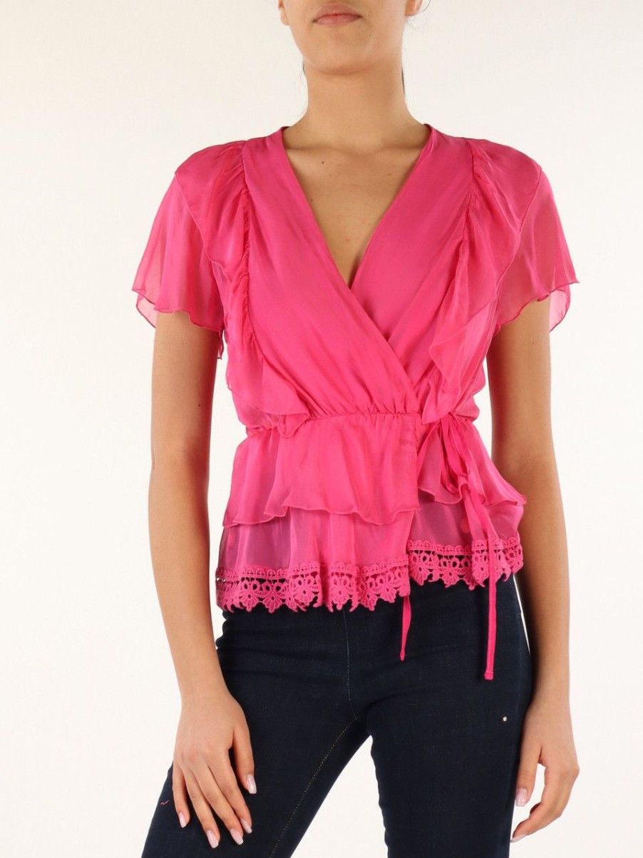 Donna GUESS | Top A Portafoglio In Seta E Viscosa Fucsia