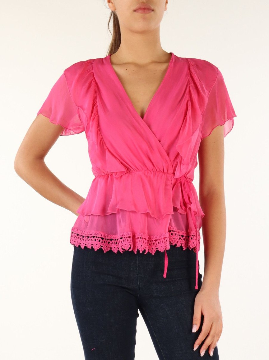 Donna GUESS | Top A Portafoglio In Seta E Viscosa Fucsia