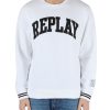 Uomo REPLAY | Felpa In Misto Cotone Con Scritta Logo Bianco