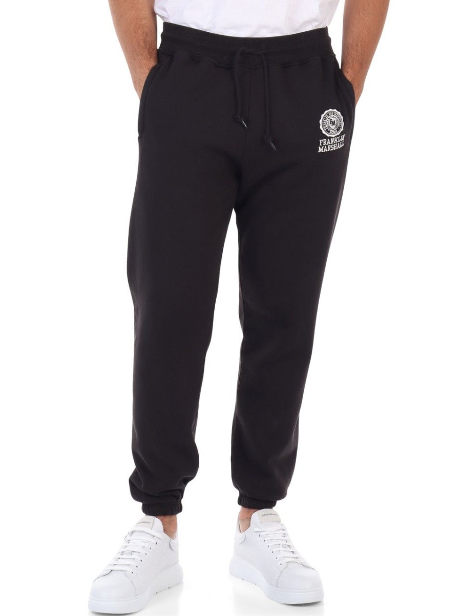 Uomo FRANKLIN & MARSHALL | Pantalone Sportivo In Cotone Felpato Con Ricamo Logo Nero