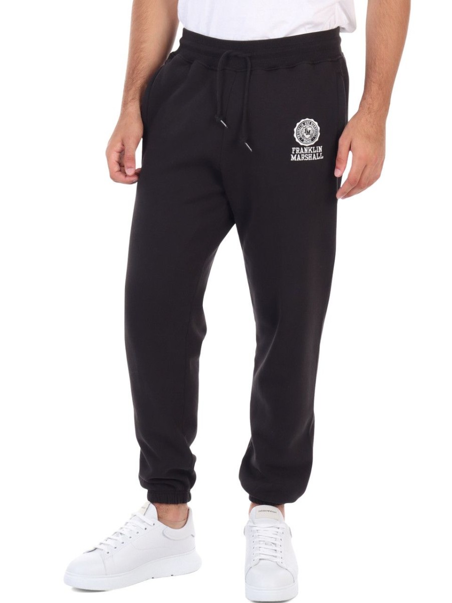 Uomo FRANKLIN & MARSHALL | Pantalone Sportivo In Cotone Felpato Con Ricamo Logo Nero