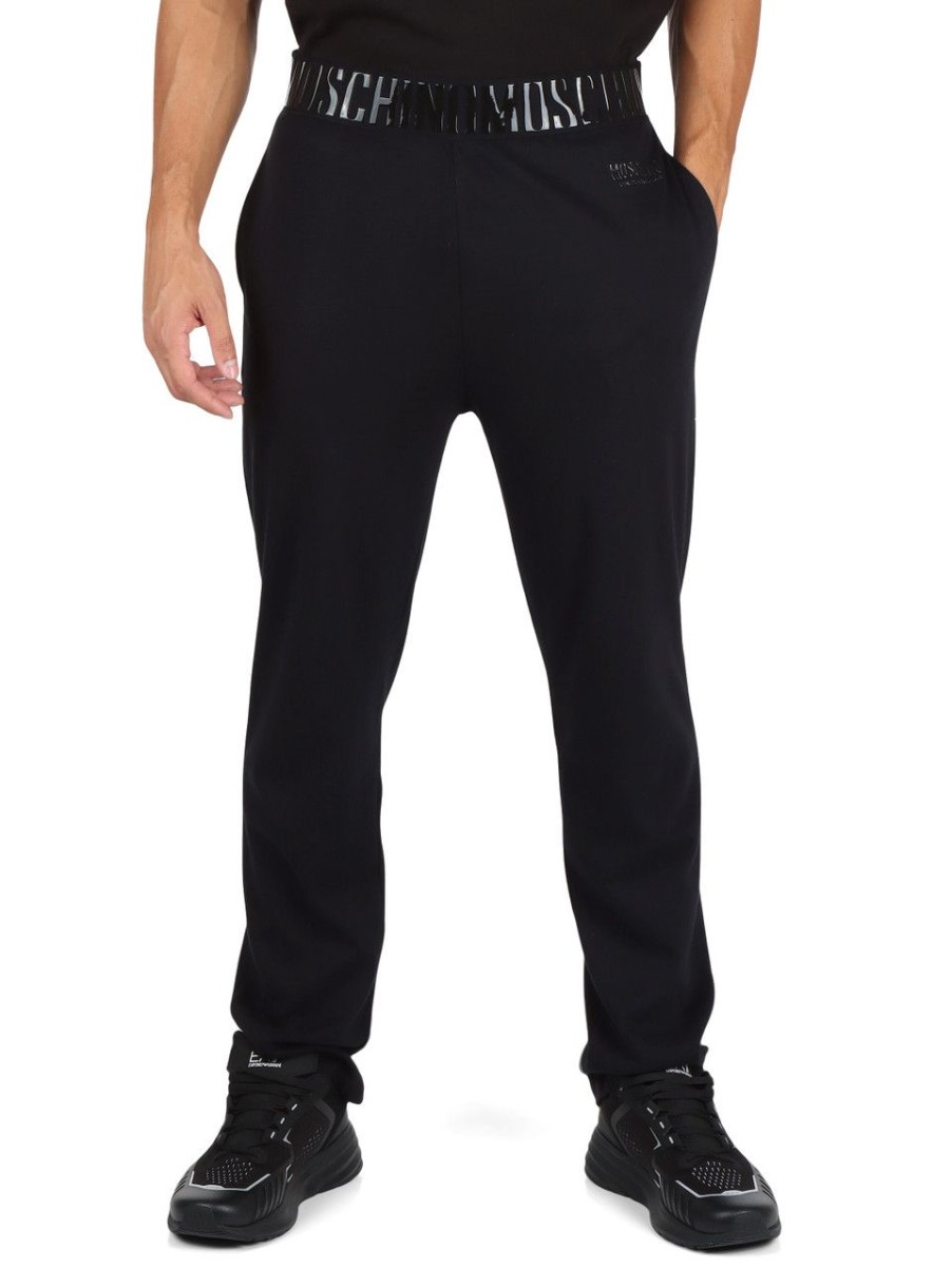 Uomo MOSCHINO UNDERWEAR | Pantalone Sportivo In Cotone Con Scritta Logo Nero