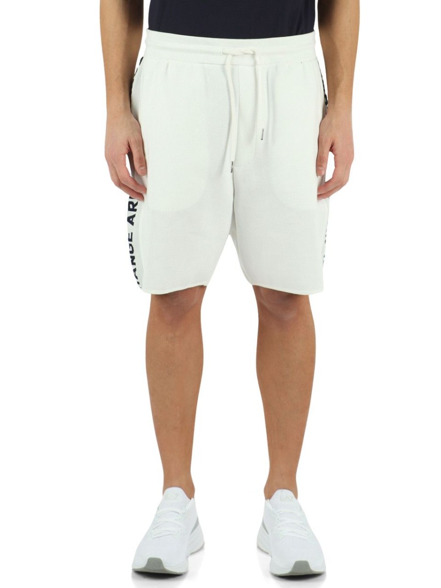 Uomo ARMANI EXCHANGE | Pantaloncini Sportivi In Misto Cotone Con Bande Logate Panna