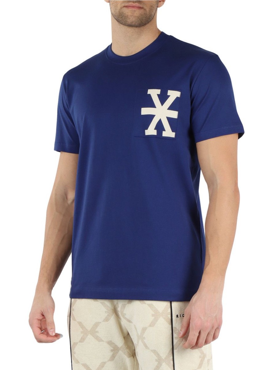 Uomo RICHMOND | Richmond X: T-Shirt In Cotone Pima Con Stampa Logo Bluette