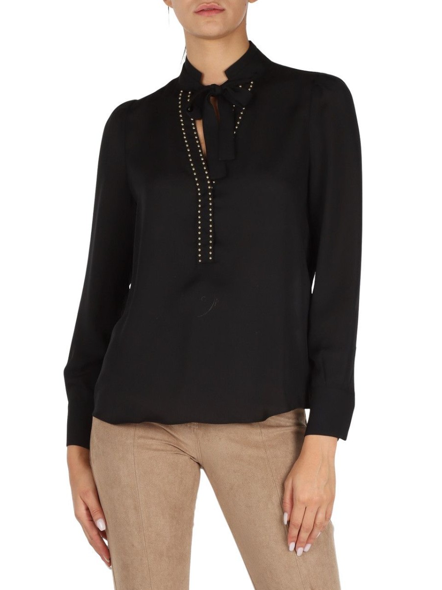 Donna MARCIANO GUESS | Blusa Con Fiocco Al Collo E Borchie Nero