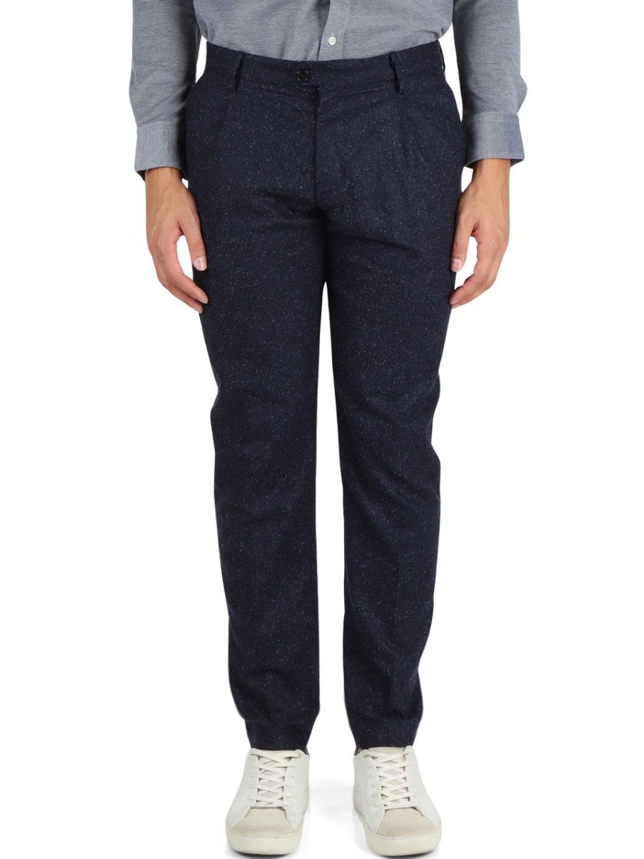 Uomo TOMMY HILFIGER | Pantalone Hampton Slim Tapered Fit In Misto Lana E Seta Blu Scuro