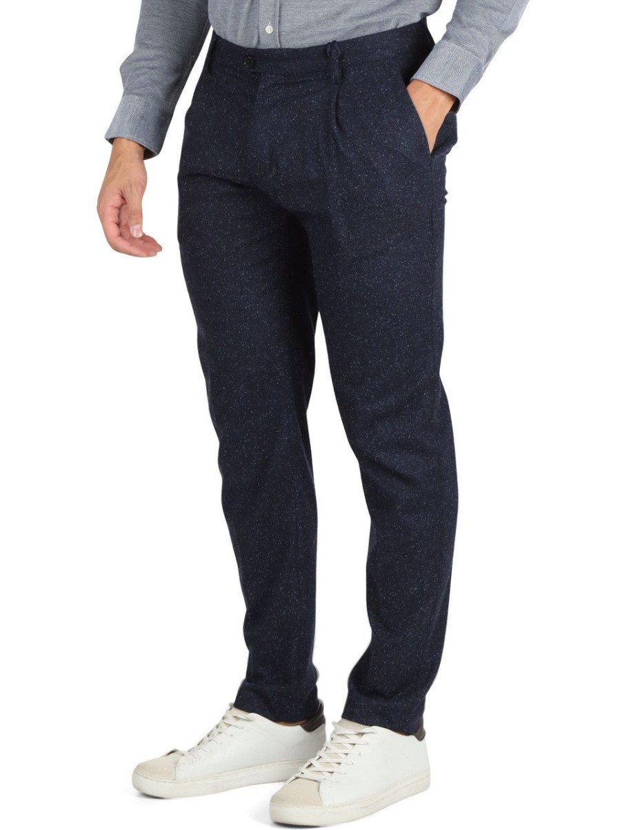 Uomo TOMMY HILFIGER | Pantalone Hampton Slim Tapered Fit In Misto Lana E Seta Blu Scuro