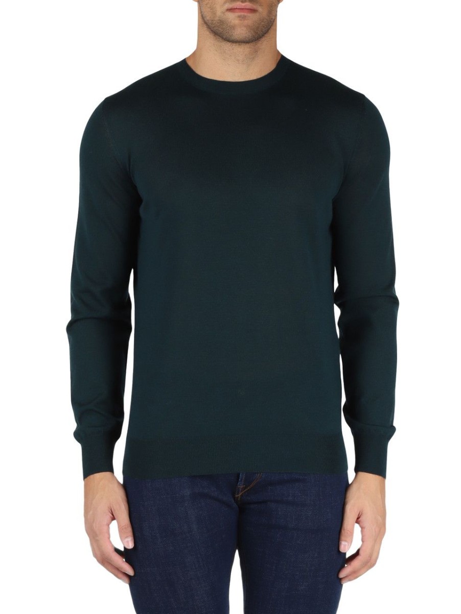 Uomo FAMA | Luxury: Maglia Girocollo In Lana Merino Extrafine Verde Scuro