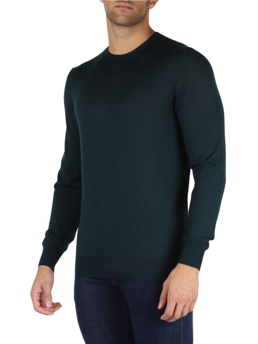 Uomo FAMA | Luxury: Maglia Girocollo In Lana Merino Extrafine Verde Scuro