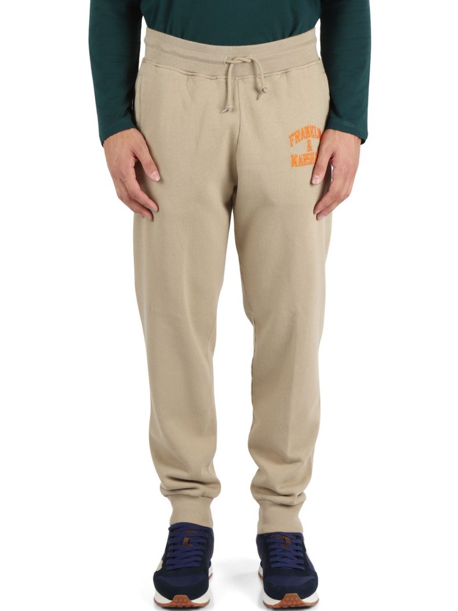 Uomo FRANKLIN & MARSHALL | Pantalone Sportivo In Cotone Felpato Con Ricamo Logo Beige