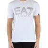 Uomo EA7 | T-Shirt In Cotone Stretch Con Stampa Logo A Rilievo Bianco