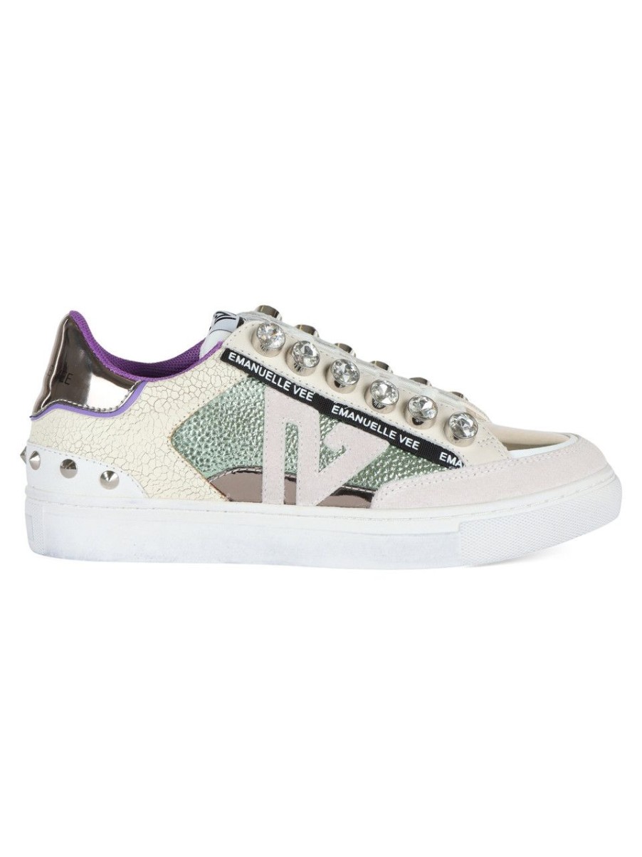 Donna EMANUELLE VEE | Sneakers In Pelle E Tessuto Con Borchie Verde