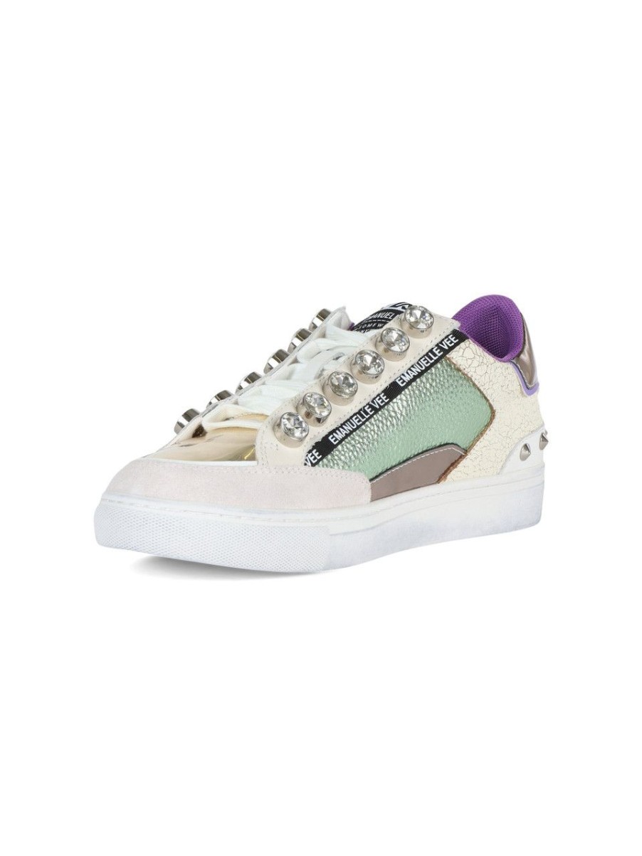 Donna EMANUELLE VEE | Sneakers In Pelle E Tessuto Con Borchie Verde