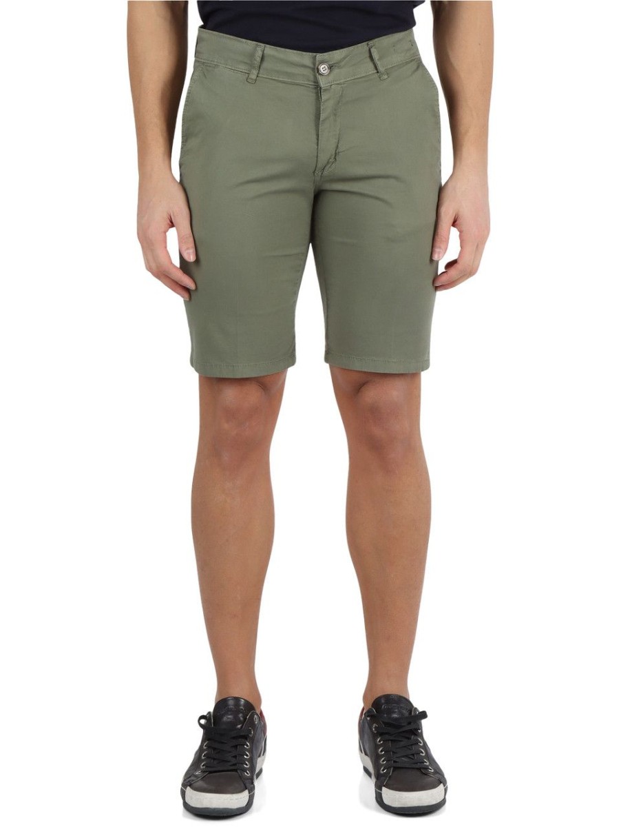 Uomo QB24 | Bermuda In Cotone Stretch Ber Slim Fit Verde Militare