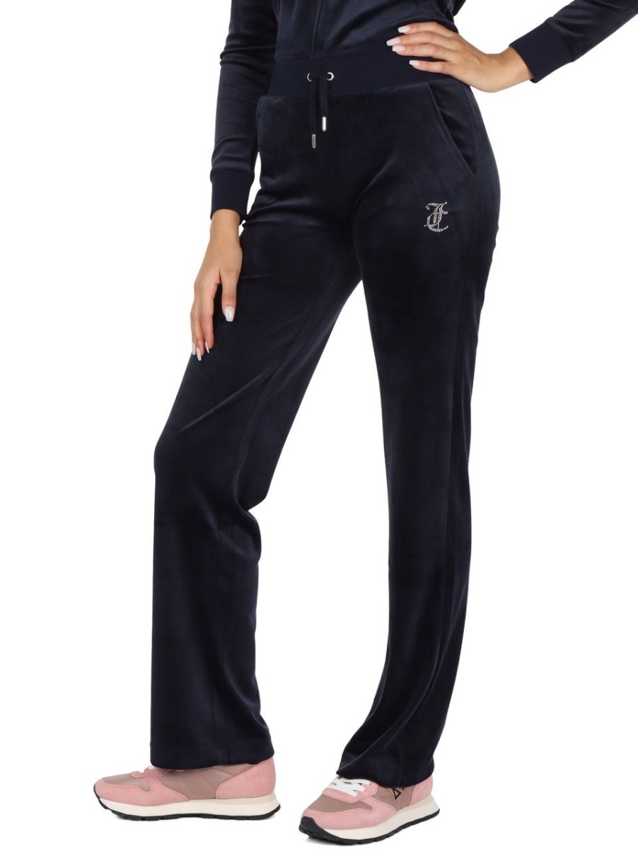 Donna JUICY COUTURE | Pantalone Sportivo In Velluto Del Ray Blu Scuro