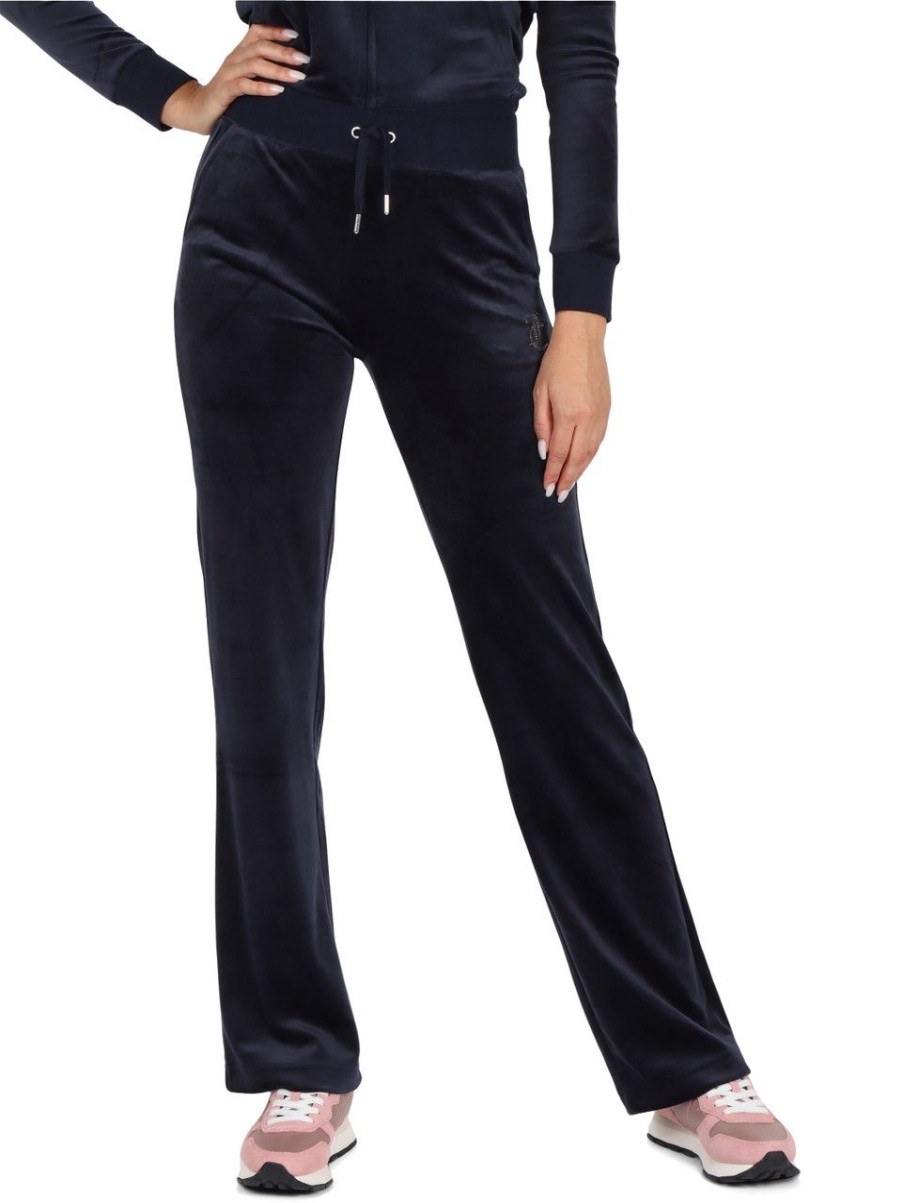 Donna JUICY COUTURE | Pantalone Sportivo In Velluto Del Ray Blu Scuro