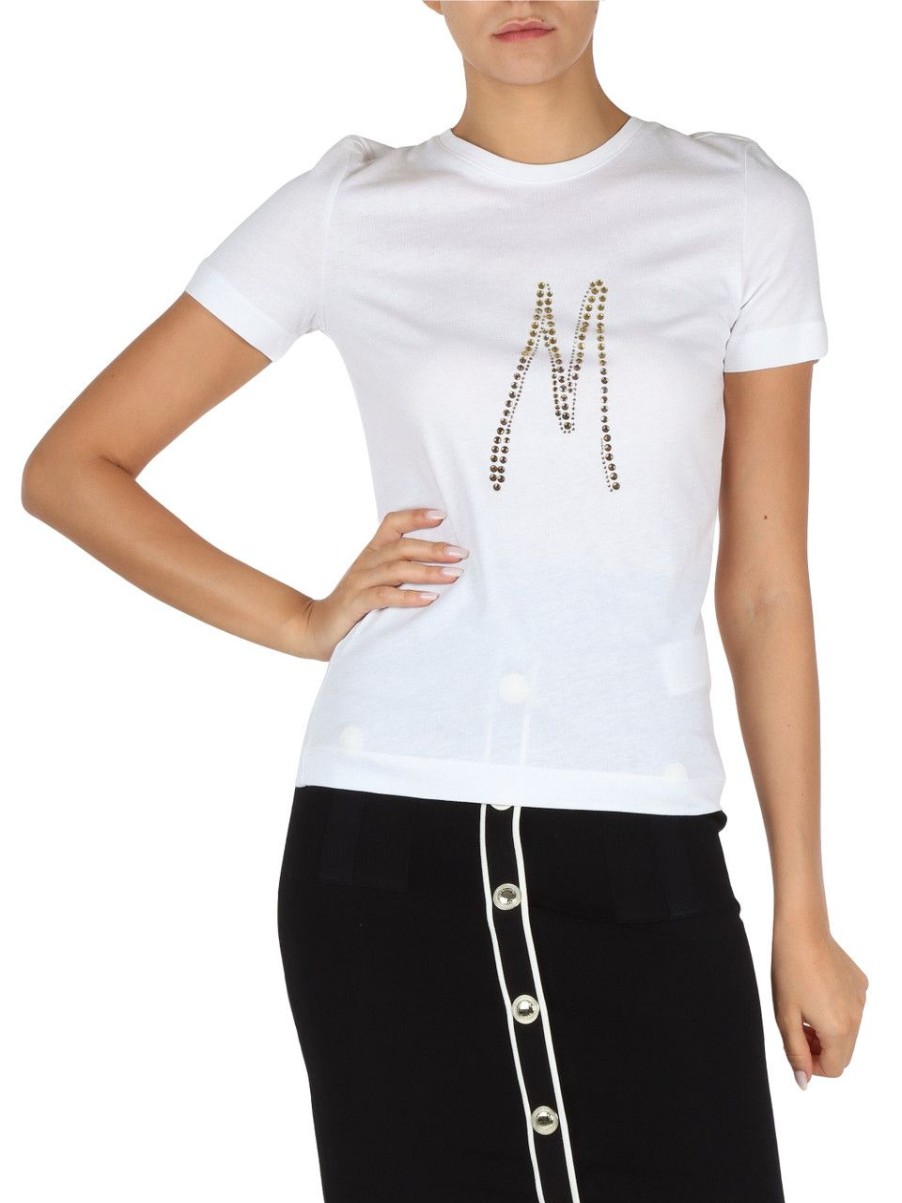 Donna MARCIANO GUESS | T-Shirt In Cotone E Modal Con Logo In Strass Trasparente