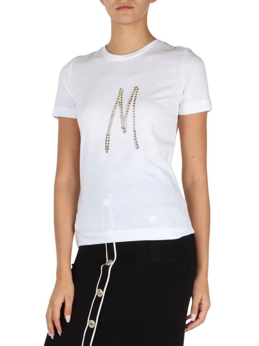 Donna MARCIANO GUESS | T-Shirt In Cotone E Modal Con Logo In Strass Trasparente