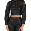 Donna MARCIANO GUESS | Blusa Cropped In Ecopelle Con Ricami Nero