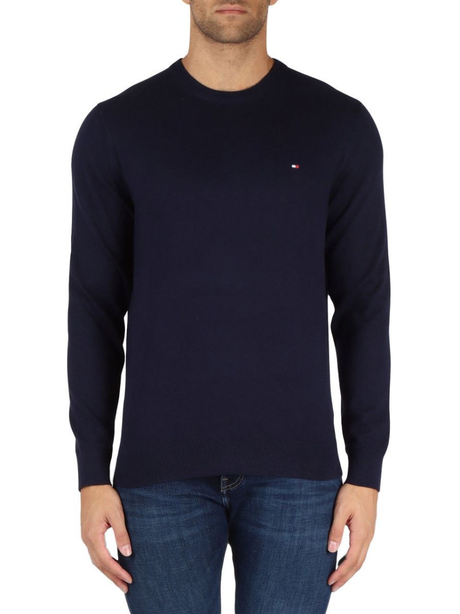 Uomo TOMMY HILFIGER | Maglia Girocollo In Cotone E Cashmere Blu Scuro