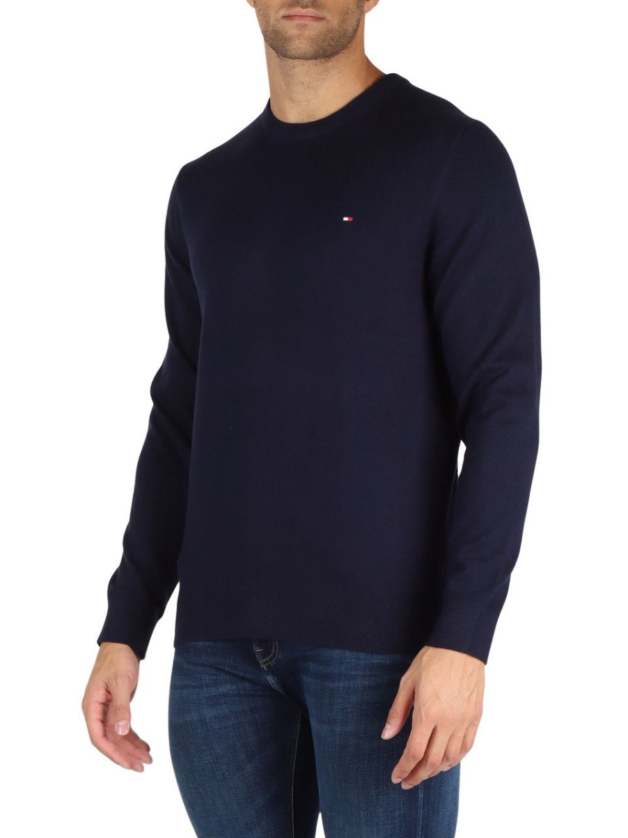 Uomo TOMMY HILFIGER | Maglia Girocollo In Cotone E Cashmere Blu Scuro