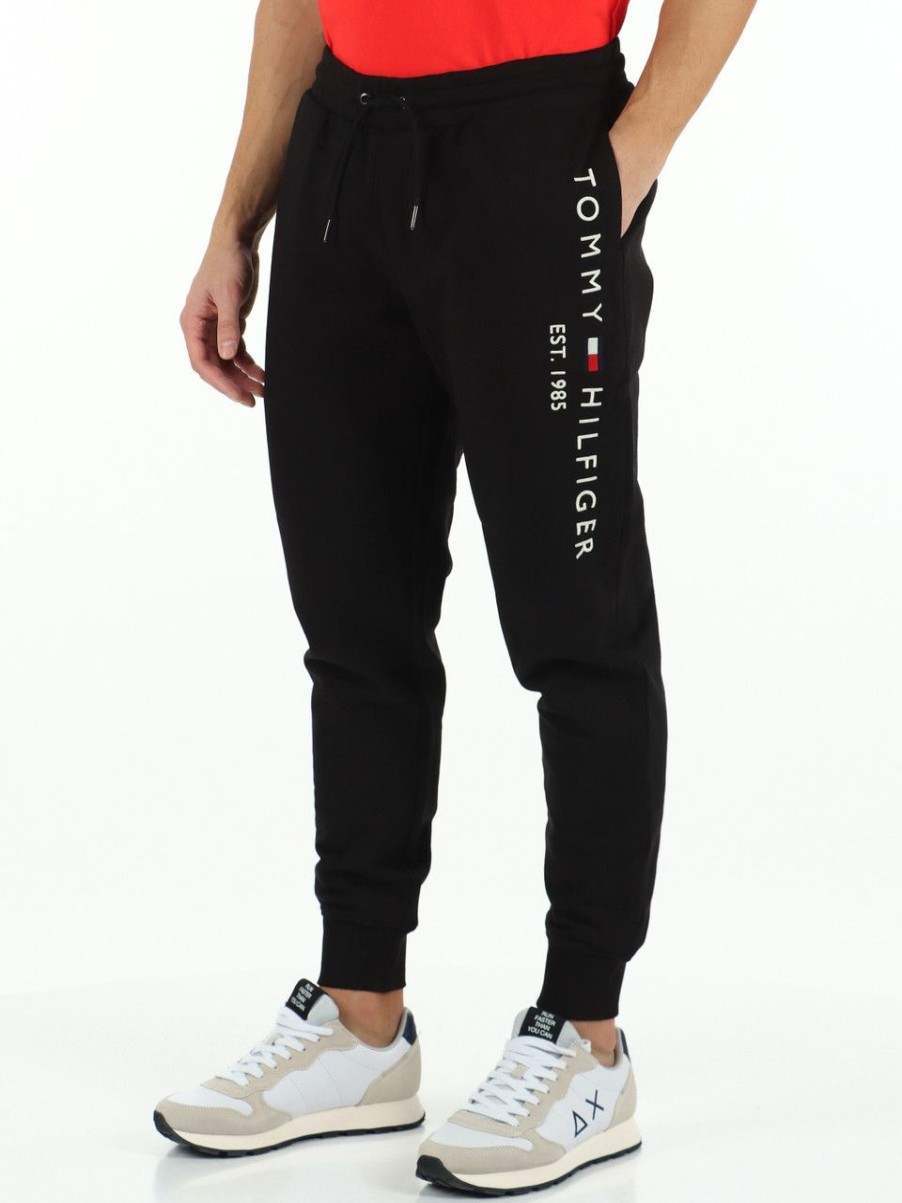 Uomo TOMMY HILFIGER | Pantalone Sportivo In Cotone Garzato Con Ricamo Logo Nero