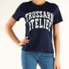 Donna TRUSSARDI | T-Shirt In Cotone Con Scritta Logo Frontale Blu Scuro