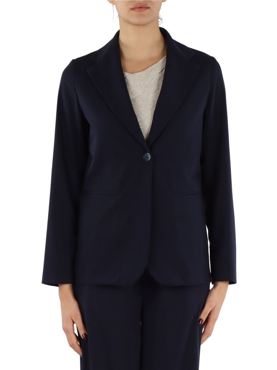 Donna ALESSIA SANTI | Blazer In Misto Viscosa Blu Scuro